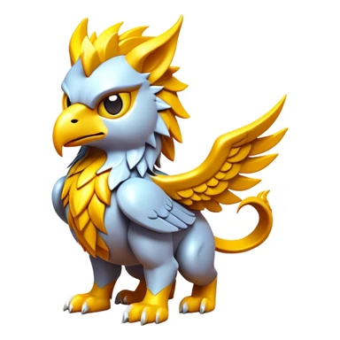 Clash of Clans aesthetic: Cinematic fierce lightning gryphon Beast Emoji, rendered in a 3D vector-style similar to standard emojis with minimal shading and bold, simplified shapes. A compact, isometric mythical creature with wild, majestic features and fierce yet endearing eyes, softly glowing with a primal enchanted charm. Simplified yet unmistakably iconic, highly detailed and consistent, glowing with a soft radiant shine and high polish. Stylized with a touch of mythical wildness and a soft glowing outline, capturing the essence of a legendary beast with a friendly, playful allure! sticker