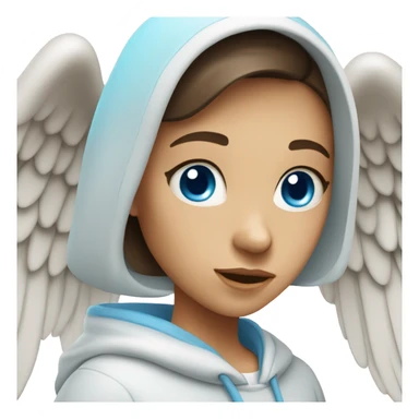 White brunette female Angel with blue eyes and dimples wearing a hoodie sticker