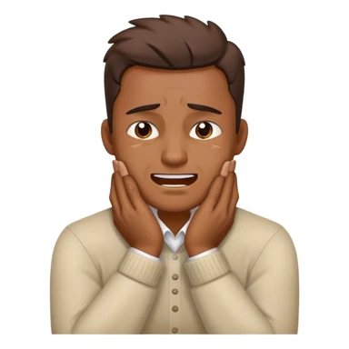 A man holding neck with both hands the hands are crosed and he is like crying smiling and he is angry sticker