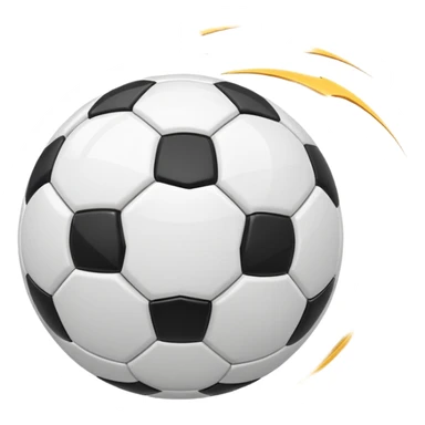 Apple-style emoji of a soccer ball with curve effect, flying with curved wind trails showing spin, glossy 3D look, clean minimal design, soft lighting, transparent background. sticker