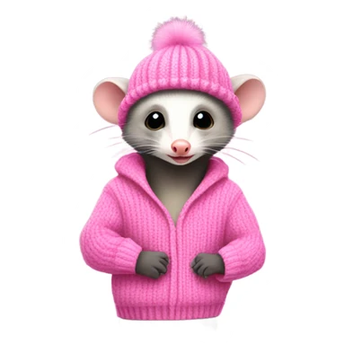 Opossum with a pink sweater and hat   sticker