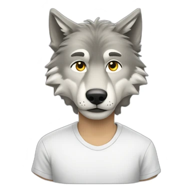 caucasian man an image of a wolf on his shirt sticker