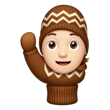 thumbs up fist in brown knit mitten with zig-zag beige pattern sticker