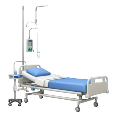 A clean patient room with hospital bed, curtain divider, and IV stand.
 sticker