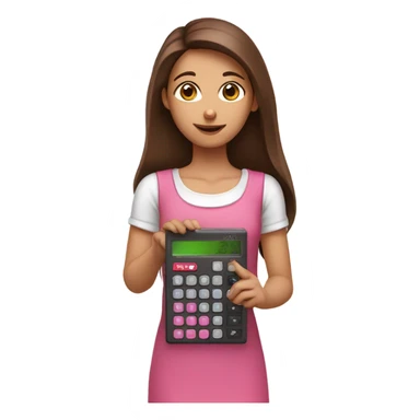 Pretty Girl with straight brown hair holding one pink calculator in her hand sticker