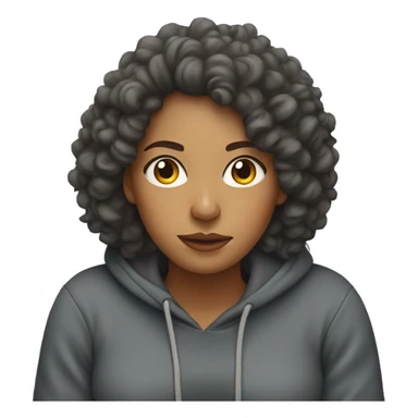 Woman with big curly hair in hoodie on the couch  sticker