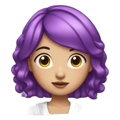 girl with striking purple hair. The girl's hair is styled in a hime cut sticker