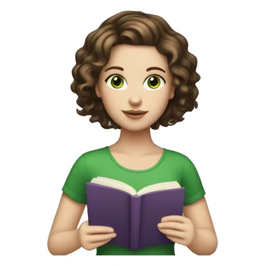 wavy hair brunette white girl with book with green eyes sticker
