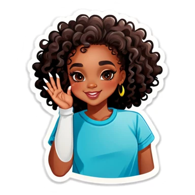 Black girl cute nails curly hair  sticker