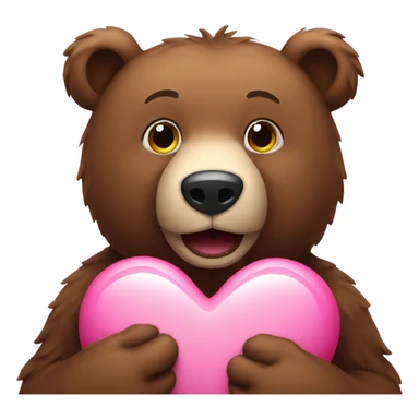 a brown bear holding a pink heart sticker