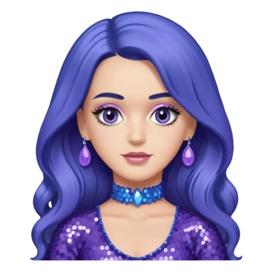 Katy Perry with long indigo hair,  lavender sequin outfit sticker