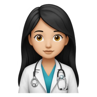 tan skin girl with long black hair, stethoscope and doctor's coat, emoji style sticker