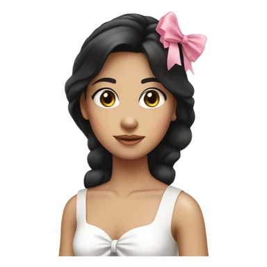 girl with black hair in white dress with pink bow sticker