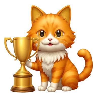 happy cat next to a giant trophy sticker
