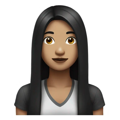 giril with white skin & black long hair & indonesian face sticker