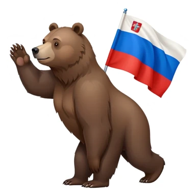 Darker brown grizzly bear walking on four paws with Russian flag (white, blue, red) on its back, natural pose sticker
