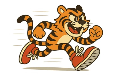Remove the background so the tiger is on a transparent background, keep the cartoon style and speed effect. Maintain the cartoon style with dynamic speed lines and motion blur effect around the tiger. sticker