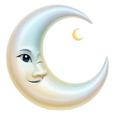 “A luxurious ultra-detailed 3D crescent moon with a high-gloss pearlescent surface, smooth reflective texture, soft glowing rim light, cinematic studio lighting, subtle light bloom, realistic depth and curvature, , floating in dark space, minimal composition,  no backgrund only no face simple sticker