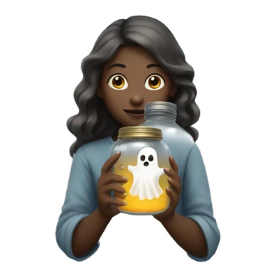 A girl holds a jar with a ghost in her hands sticker