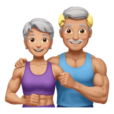 granny with a young pumped up guy emoji iOS 18.1 sticker
