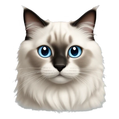  ragdoll cat with light blue eyes, center of face is black nose is black, cute adorable sticker