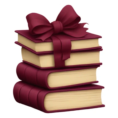 burgundy books stacked up and tied together by a burgundy bow sticker