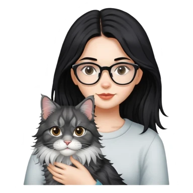 a silver based Maine Coon cat and a black hair glasses girl sticker