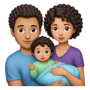 Tan skin Dad with short curly hair and mom with wavy black hair with a baby with short curly hair sticker