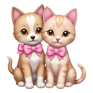 a puppy and a kitten together with pink bow sticker