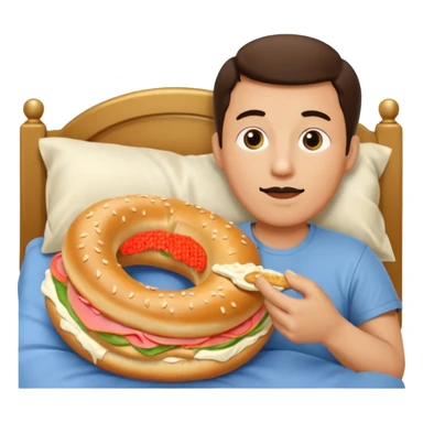 guy in bed eating a bagel sticker