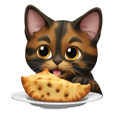 tortoiseshell cat eating sticker