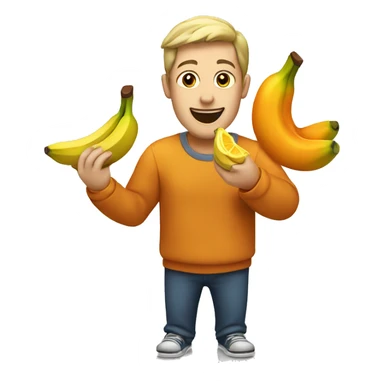 Man enjoying eating a banana with two oranges on it sticker