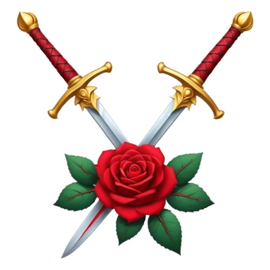 Crossed weapons with a rose sticker