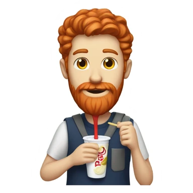 Tall white man short red hair and beard eating a vanilla gogurt sticker