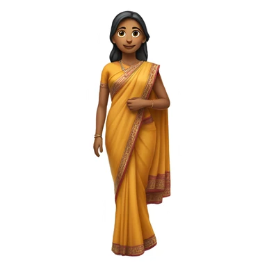 Here is the full-body image of the 3D Indian woman character, turned slightly to the left. I think she looks graceful and elegant! and include her legs straight image  and hands separate full saree  sticker