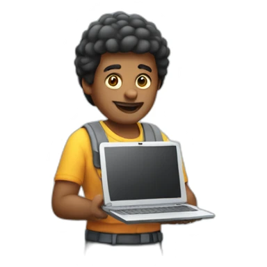 A man giving away a laptop sticker