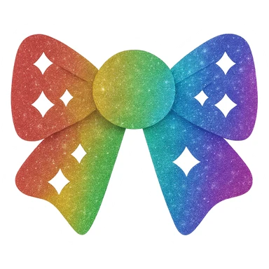 Make the glitter bow rainbow colored with shimmering texture, elegant and festive, no background. sticker