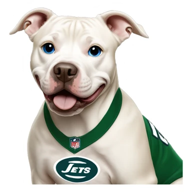 Blonde pitbull with blue eyes with a jets jersey on sticker