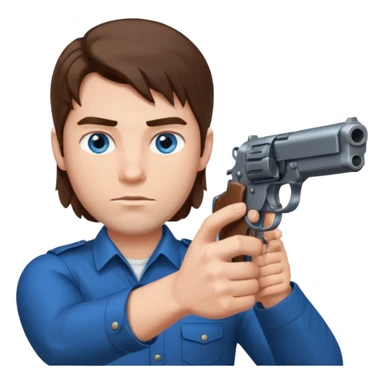 guy w medium long brown hair and blue eyes with gun pointing at head sticker