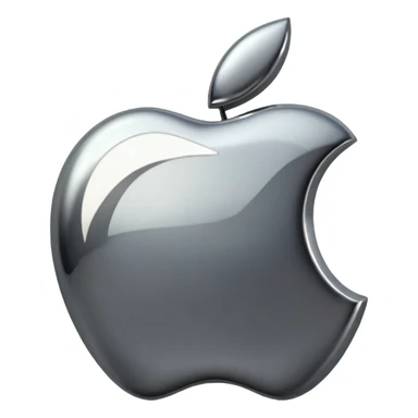 Metallic Apple logo emoji icon, chrome surface, sharp reflections, dark background, centered sticker