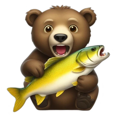 bear catching a fish with his mouth realistic sticker