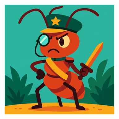 ant general with a monocle and sash, vibrant toon style sticker