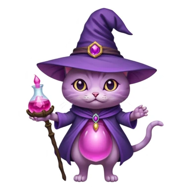 Purple witch cat full body with pink potion 🧪  sticker