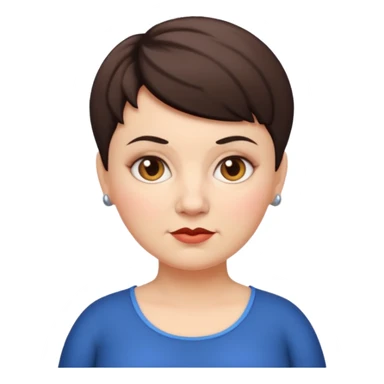 classic teacher emoji but fatter and with a black pixie cut, make her white and the pixy cut is pointy and dark brown and she is very fat sticker