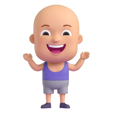 buff bald man laughing, 3D emoji style sticker
