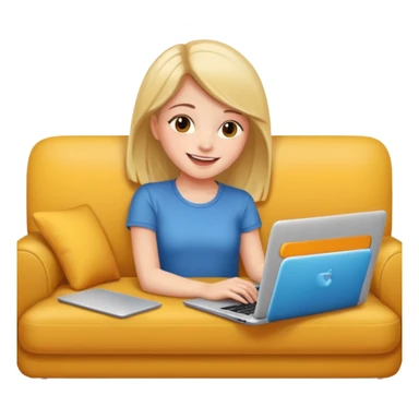 A girl is working with a laptop while lying on the sofa sticker