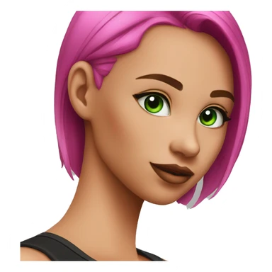 a girl with green eyes and hot pink hair wearing a black tank top, slicked back hairstyle sticker