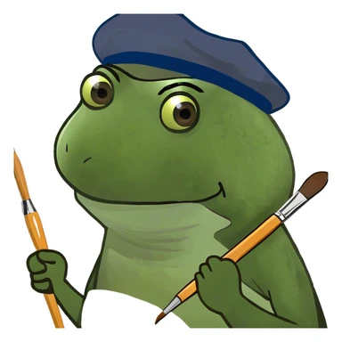 with brown afro, painting on a canvas sticker