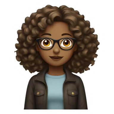 girl with medium length curly hair and glasses, brown skin  sticker