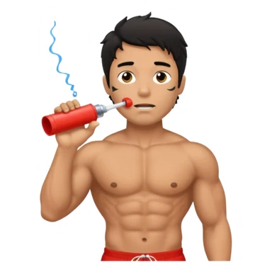 Shirtless Dark Tan Muscular lifeguard with messy black hair with whistle sticker